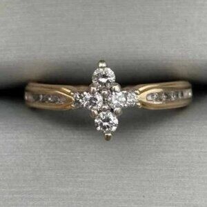 Natural Diamond Cluster Engagement Ring 10k Yellow Gold Sz 7 Genuine Real